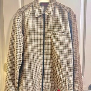 HUGO Men's Houndstooth Zip Shirt Jacket in Brown and Beige